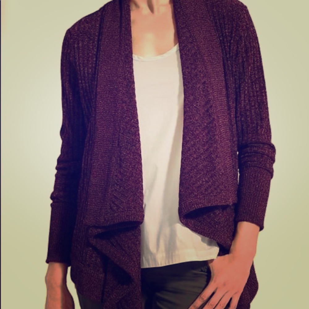 Athleta Ribbed Draped Cardigan Wine